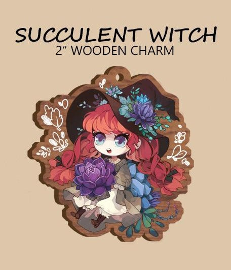 Succulent Witch Wooden Charm