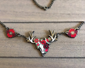 Poppies Deer - Black Edition - Necklace